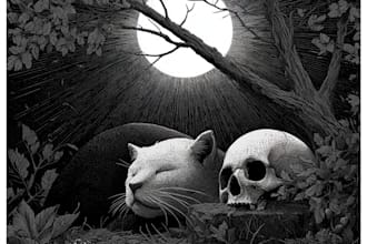 craft detailed dark art with woodcut or linocut style