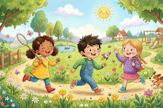 draw cute kids children book illustration design