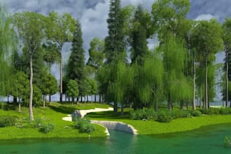 create realistic 3d golf course, golf resort, clubhouse and landscape design