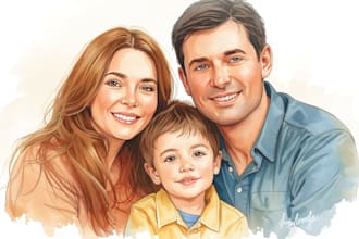 custom watercolor family portrait from photo