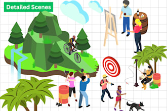 create unique 2d vector isometric illustration