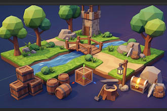 create custom 3d game asset, low poly game props,  environment asset, game art