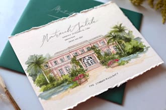 draw watercolor wedding venue, house and building