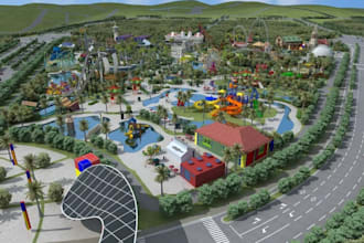 create concept layout, amusement park design, resort master plan,birdseye visual