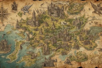 draw fantasy map or ship illustration with cool details