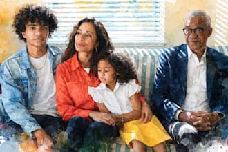 custom watercolor family portrait from photo