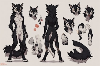 draw furry reference sheet, furry art, sfw anthro art fursona oc reference sheet