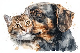 draw a high quality watercolor pet portrait, dog portrait cat portrait