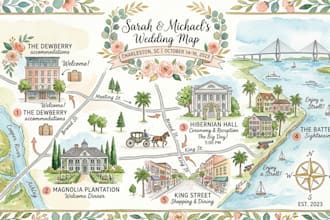 do custom watercolor wedding map