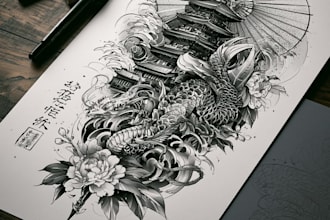 design professional japanese, asian style tattoo design