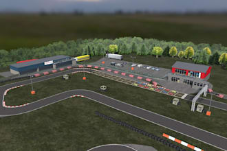design 3d kart track, circuit layout,motorsport cgi render, landscape,field turf