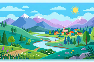 draw a flat vector landscape illustration