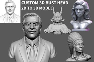 sculpt realistic 2d to 3d bust model 3d head statue 3d figurine stl 3d printing