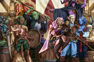 draw dnd party illustration, dnd character design