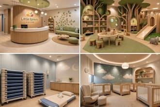 design child friendly interior design with 3d rendering for daycare