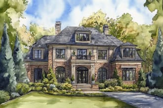 create hand drawn watercolor house illustration