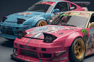 do itasha car wrap design, van wrap, car wrap, racing car, livery, vehicle wrap