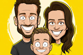 draw yellow cartoon caricature family portrait illustration