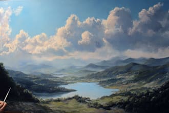 paint realistic landscape in oil painting style
