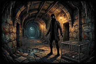 create vintage horror illustration with comic art style