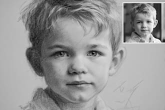 illustrate a custom pencil or charcoal portrait drawings