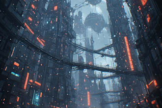 design a futuristic cyberpunk city or environment