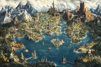 make fantasy map illustration for  novels and games