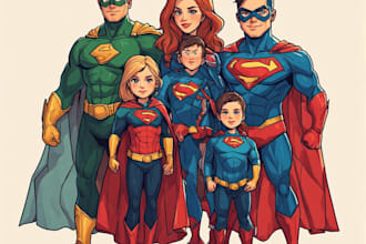 make a family superhero portraits for you