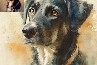 do watercolor pet portrait, dog portrait cat portrait