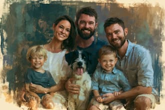 realistic merge of different photos, family portrait