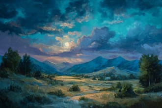 paint landscape in oil painting on canvas