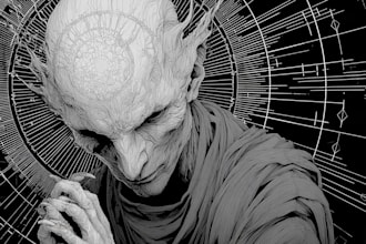 draw a detailed gothic line art and dark illustration