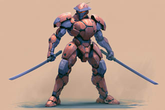 do custom digital 2d anime mecha art illustration