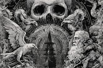 draw dark art illustration with engraving style