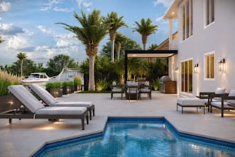 create modern backyard, pool and landscape design with 3d rendering