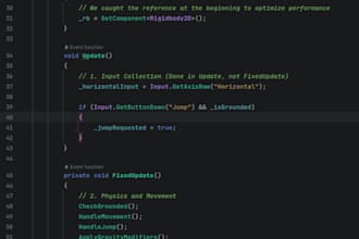 write c sharp scripts and unity mechanics for games and apps