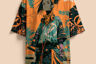 make a anime t shirt design streetwear style