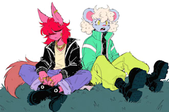 draw your character in flat colored furry art