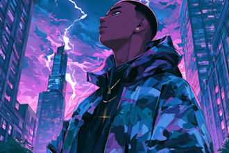 design anime cartoon cover art for your album cover