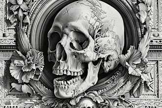 draw a detailed gothic line art and dark illustration