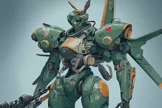 do custom digital 2d anime mecha art illustration