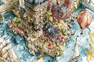 design a travel and event map, city illustration