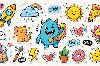 design fun doodle illustration arts for icons and stickers