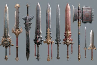 high quality weapon concept art for gaming and more
