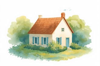 house in watercolor painting style