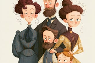 custom big family portrait illustration