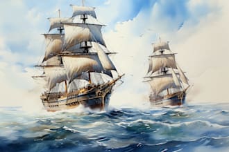 create a beautiful watercolor ship illustration based on your idea