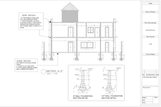 2d construction drawing set, foundation plan,wall section detail, floor plan dwg