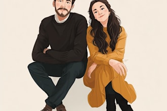 draw couple portrait for wedding illustration
