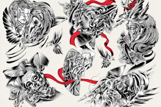 create illustrations in traditional tattoo or vintage design